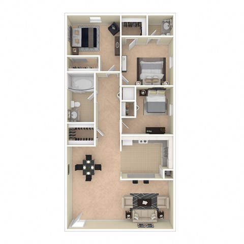 Floor plan for 3 beds, 1.5 baths, 1000 sqft
